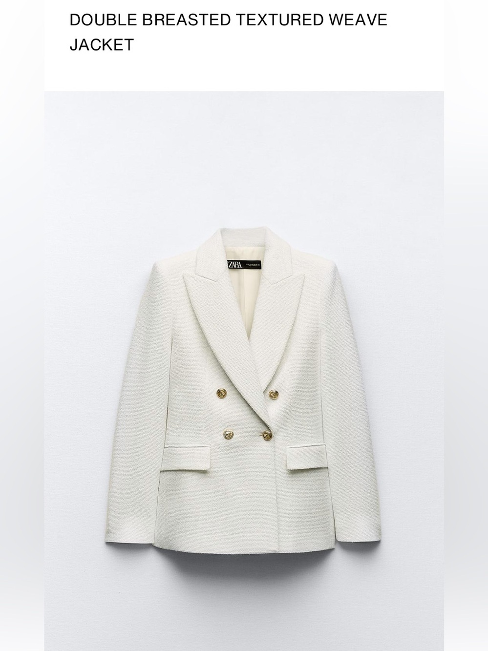 The Zara Double Breasted Textured Weave Jacket in Oyster White (Ref. 7609/904)